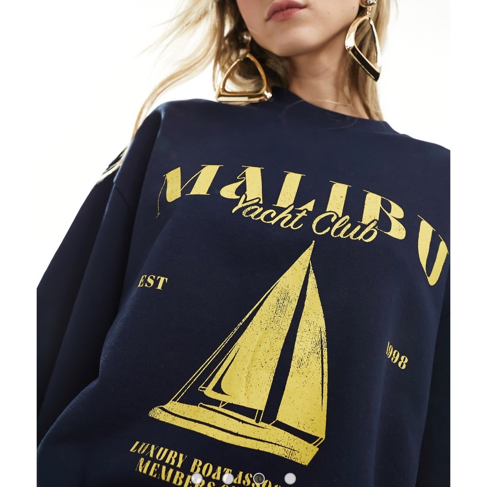 ASOS Malibu Yacht Club Graphic Sweatshirt‎ XS Navy - Picture 3 of 11